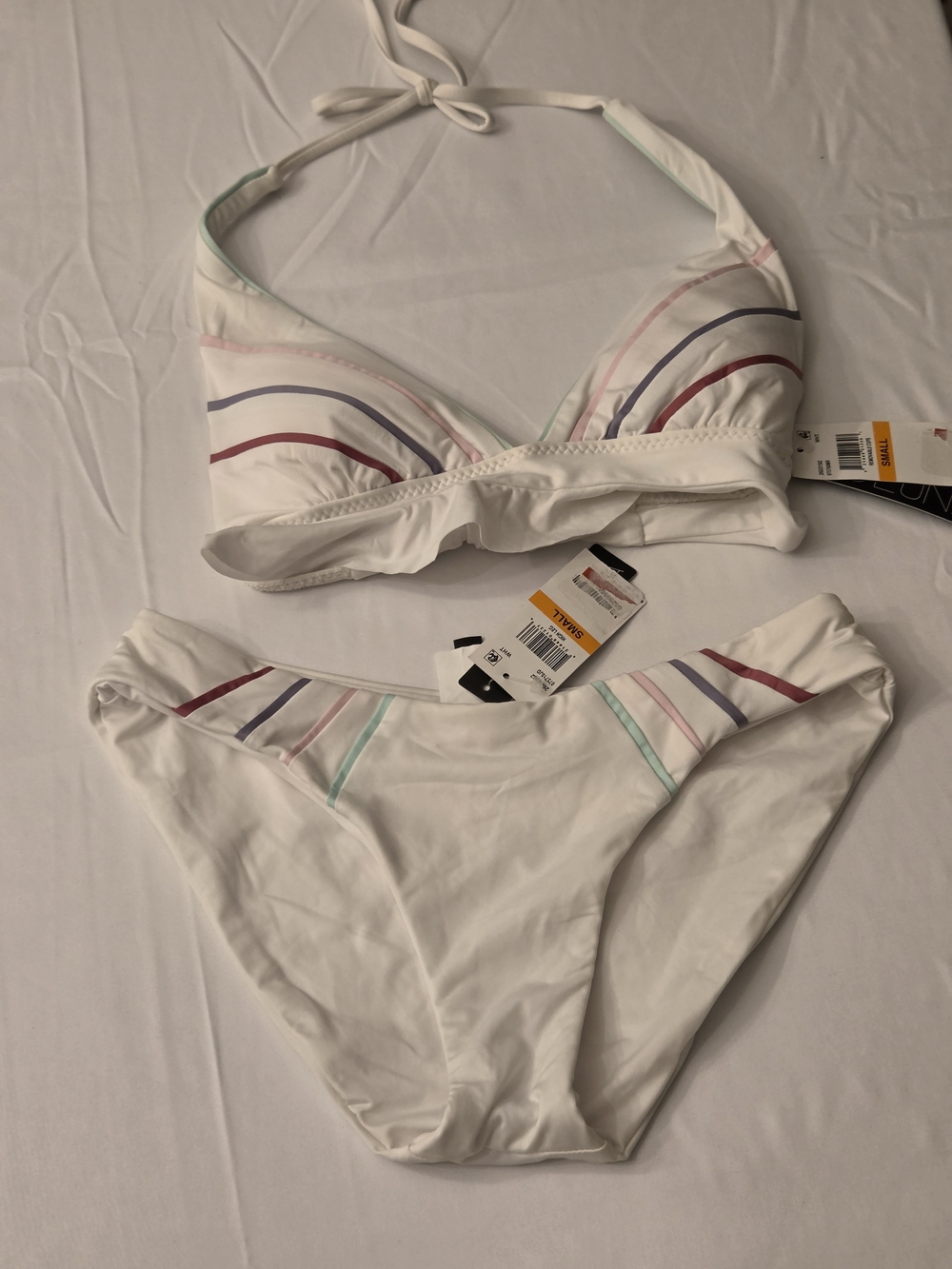 Women's White Stripe Halter Bikini Set - Soluna